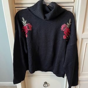 Urban Heritage black turtle neck sweater with floral design, NWOT, size L